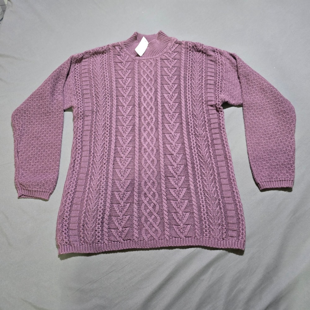 Summit Hill Sweater Womens Small Purple Mauve Cable Knit Mock Neck Ramie Cotton